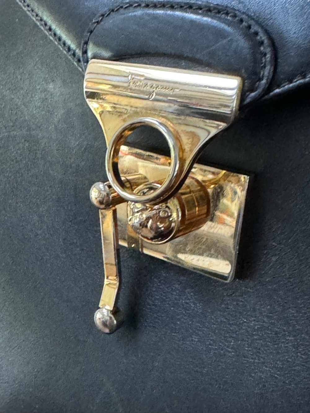 SALVATORE FERRAGAMO Rare Mini Backpack Black Leather Shoe Studs Gold Lock - Picture 4 of 12